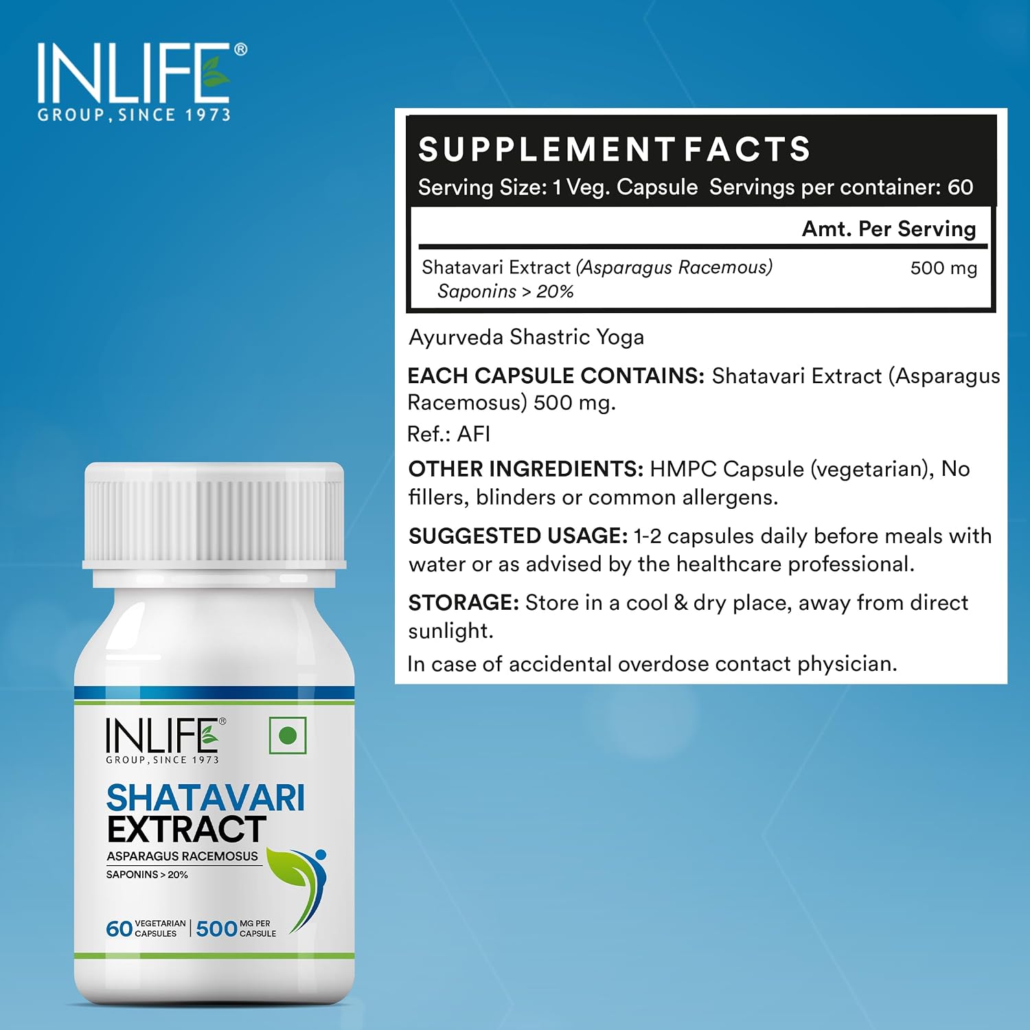 InLife Shatavari Extract 500mg Capsules 60 – Asparagus Racemosus