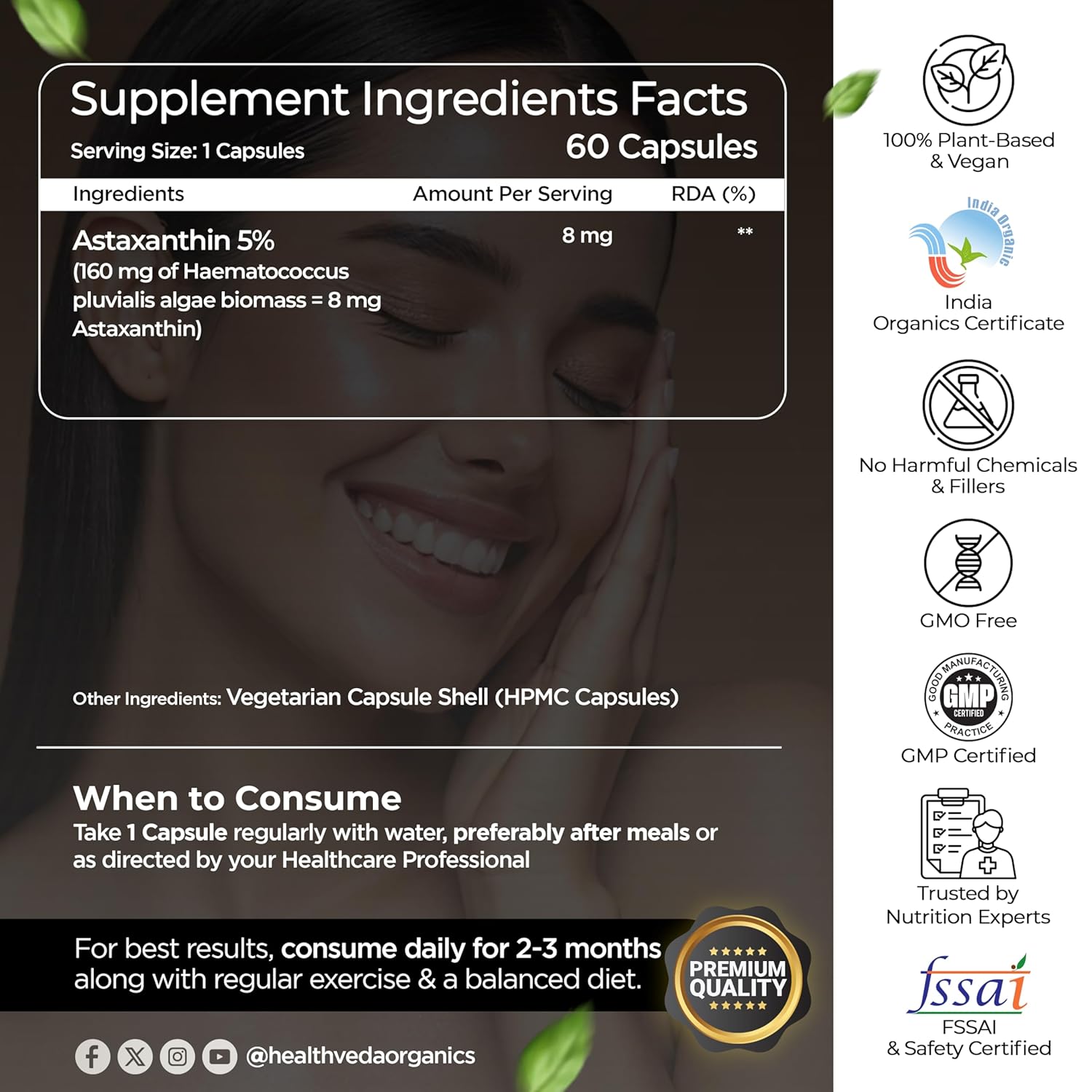 Health Veda Plant Astaxanthin 8mg Capsules 60 – Ayurvedic Herb
