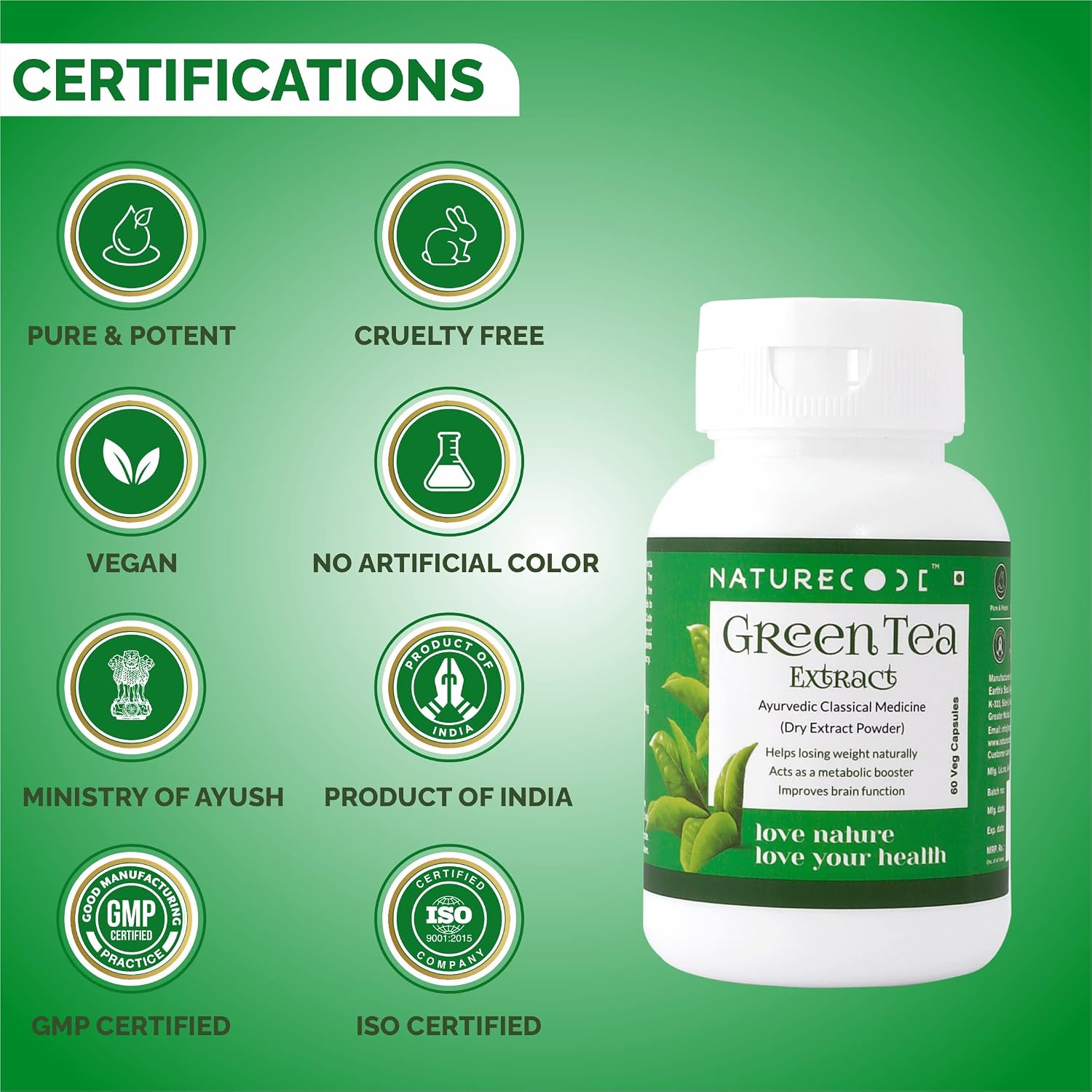 Nature Code Green Tea Extract 60 Veg 400mg Capsules 60 – Camellia sinensis