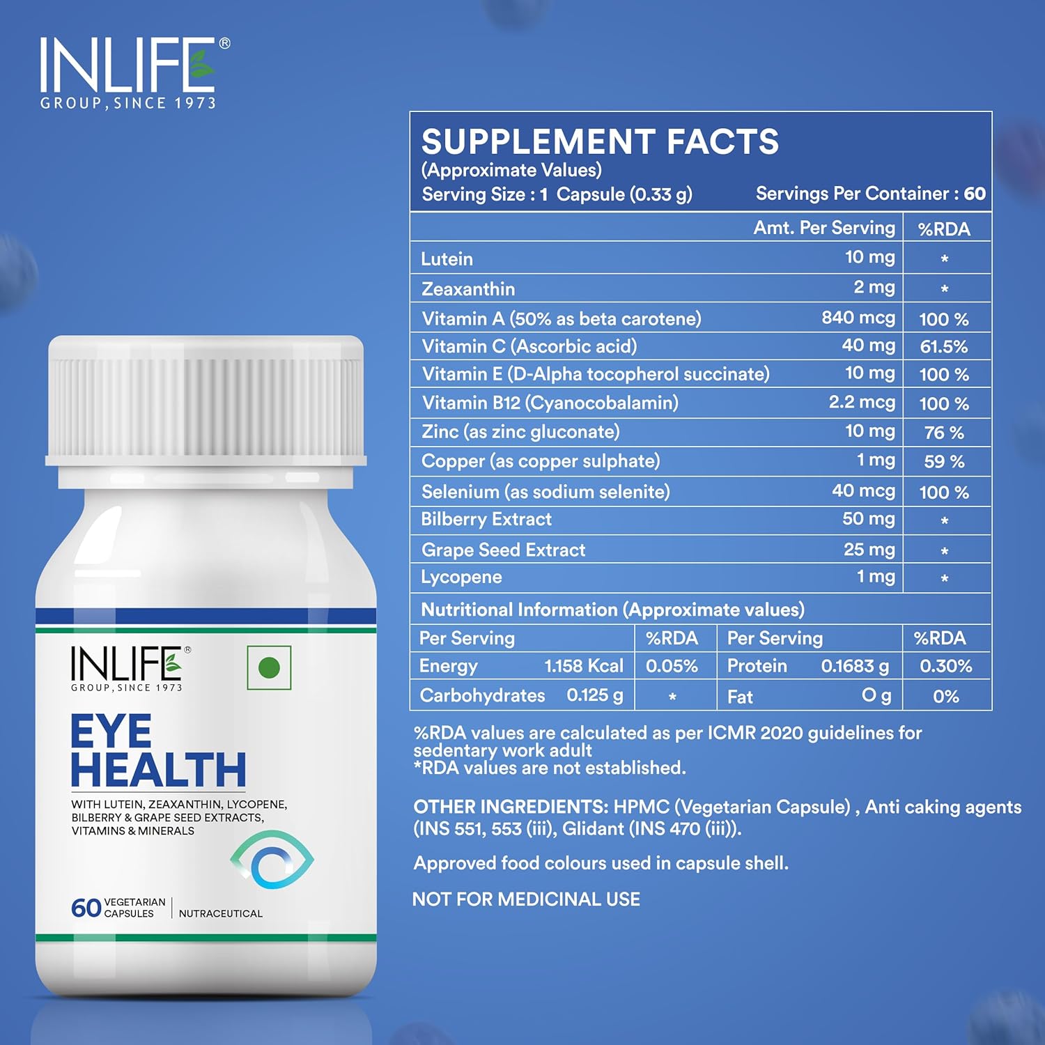 INLIFE Lutein & Bilberry Eye Health Capsules 60 – Vaccinium myrtillus