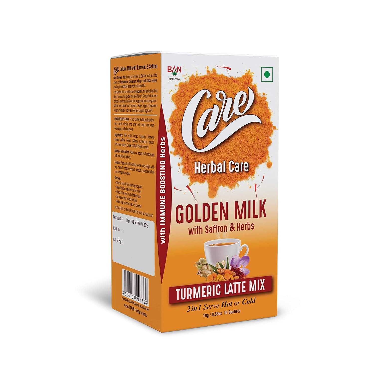 CARE Golden Milk Turmeric Latte with Saffron Sachets 18 – Curcuma longa