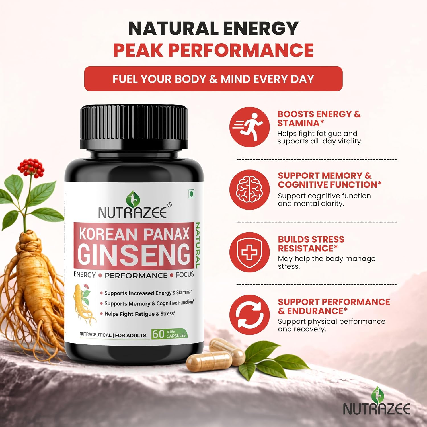 Nutrazee Korean Red Panax Ginseng Capsules – Panax ginseng