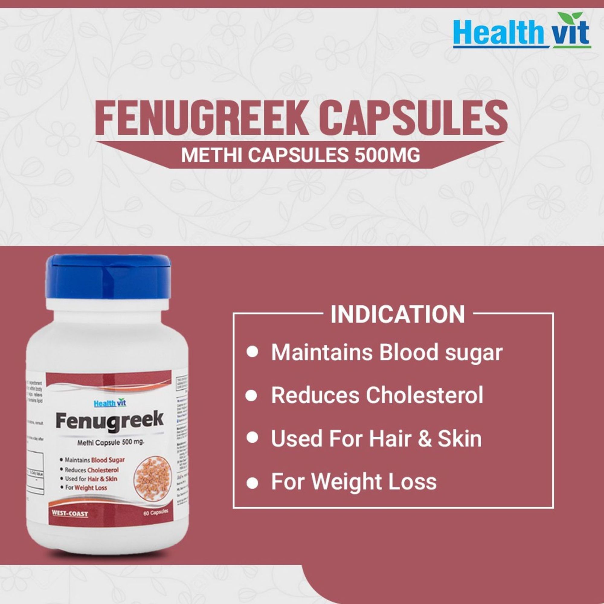 HealthVit Fenugreek Capsules 60 – Trigonella foenum