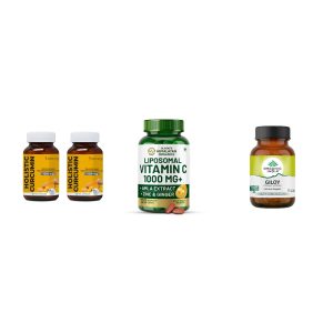 The Morning Ritual Kit - contents shown: ZEROHARM Curcumin 1350mg Capsules 90, Himalayan Organics Liposomal Vitamin C Capsules, Organic India Giloy Capsules 60